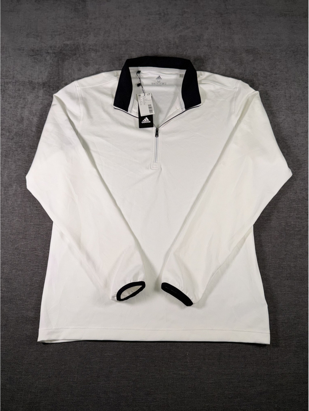 Adidas Men's White and Black Long Sleeve Quarter Zip Pullover Medium